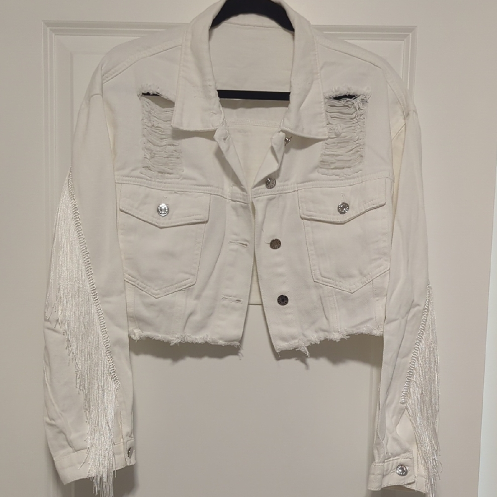 White Fringe Denim Jacket